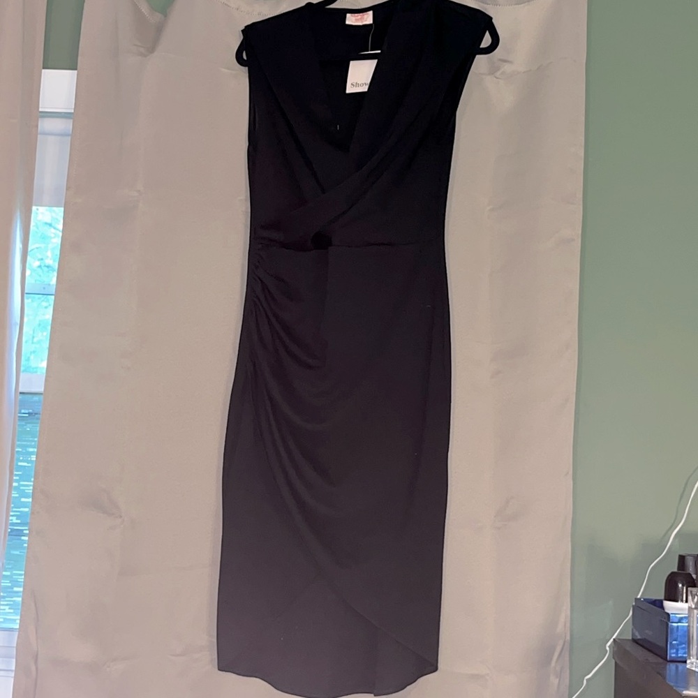Black criss cross v neck dress showpo NWT